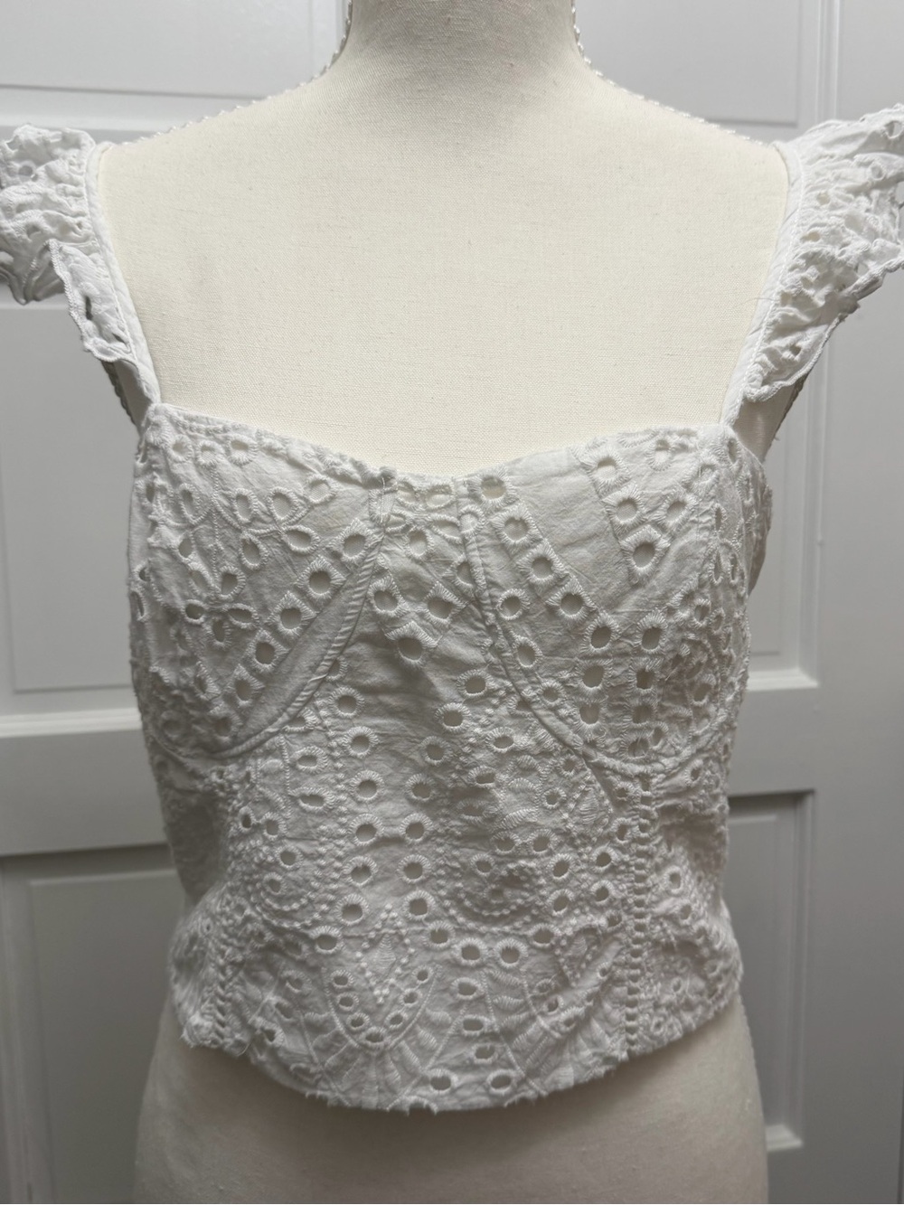 White Eyelet Square-Neck Crop Top